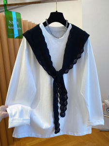 plus Size Long Sleeve Cotton T-Shirt Womens Loose Belly Covering Two-Piece Set Spring Autumn New Style Casual Comfortable