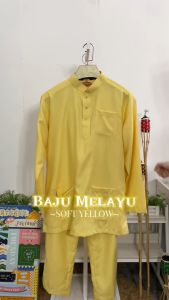 BAJU MELAYU SEMPURNA 2026 SLIM FIT COTTON SOFT YELLOW SEPASANG DEWASA & BUDAK - BAJU RAYA ( C017BM ) BMC