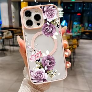 Purple Flowers Shockproof Magnetic Charging Phone Case For IPhone 18 17 16 15 14 13 12 11 Pro Max Plus Air Mini 17e 16e Cover