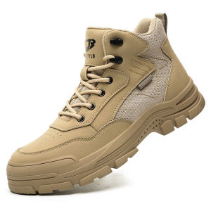 Mens Steel Toe Work Boots High Waist Martin Boots Anti Crush And Piercing Military Grade Waterproof Construction Site Wear Resistant