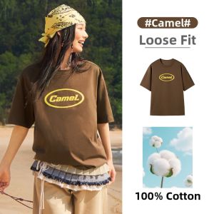 CAMEL | Cotton Loose Fit American Style Versatile Large Size T-Shirt