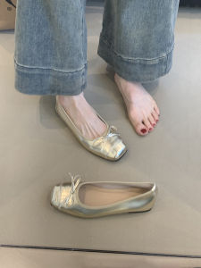 สไตล์ฝรั่งเศส นุ่ม รองเท้าบัลเล่ต์ด้านล่าง ผู้หญิง หลากหลาย รองเท้าส้นเตี้ยอ่อนโยนหัวเหลี่ยม รองเท้ายาย หนัง รุ่นปมผีเสื้อ