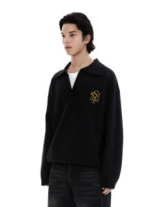 Same Old Heavyweight Men Women Knitted Casual Loose V-Neck Sweater Embroidered Two-Piece Effect Comfortable Long Sleeve Thermal