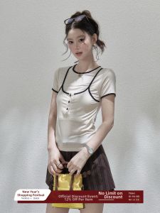 THROUS | Áo Thun Dễ Thương Giả Hai Mảnh