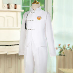 Boys Chinese Style Stand Collar Suit Vest White Set Host Ceremony Costume Childrens Western Wear New Arrival 2025