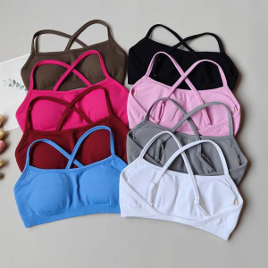 เสื้อชั้นในกีฬาโยคะไร้ตะเข็บสำหรับผู้หญิง แบบ Racer Back ผ้าไนลอน ระบายอากาศได้ดี เหมาะสำหรับวิ่ง ออกกำลังกาย ฟิตเนส แบบมีโครง เสริมความเซ็กซี่