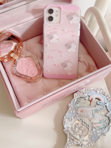 Original Design Cat Pattern Double Layer Pearl Printed Phone Case Cute Pink Girl  15 Series 15 pro Large Hole Protective Shell