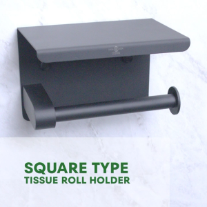 HavaAsia Heavy Duty Stainless Steel304 Wall Mounted Square Type Single Tissue Holder Toilet Roll Holder (Code: GL1016B BLK)