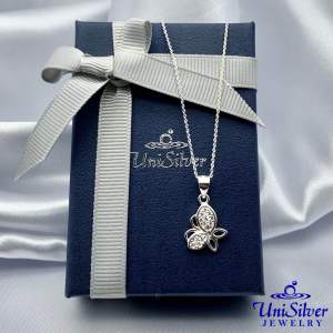 Unisilver 925 Sterling Silver Butterfly Pendant Necklace (#PS969-1001/LN326-041018)