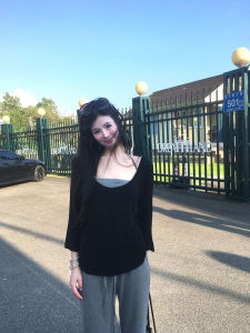 Slim Fit Lightweight T-Shirt Womens 2025 New Casual Versatile Strap Vest Two-Piece Set Top Simple Lazy Style Loose Style