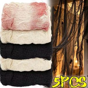 5Pcs Halloween Blood Gauze Cloth Horror Stretchable Decorative Mesh Fabric Home Party Haunted House Spooky Wall DIY Decor Supplies