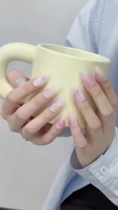 100% HANDMADE Artificial Nail Cartoon cute Hello gradient aurora Color aron colors Phototpy Press on Nails Reusable and Removable Nails with Toolkit