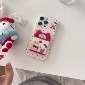 Sanrio | Cute Polka Dot Hide Flip Makeup Mirror Stand Sanrio Hello Kitty Case For iphone 17 16 15 14 Pro Max 17Pro Shockproof Phone Cover
