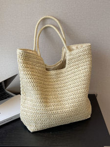 Summer Fashionable Straw Woven Large Capacity Tote Bag Beach Sandbag Womens Handbag Soft Handle Single Shoulder Bag Leisure