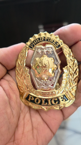 Officer PNP Hat Badge Cap Device size 7cm by 6cm in 1mm thikcness Gold Silver plated with box