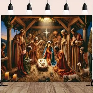 VIKAMA Religious Wall Art Starry Night Nativity Scene Traditional Christmas Birth Decor Home Chapel Holiday Gift bts