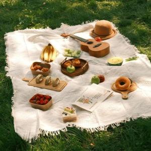 White Picnic Blanket Outdoor Camping Beach Tent Ground Mat French Style Coastal Area Durable Water Resistant Picnic Mat