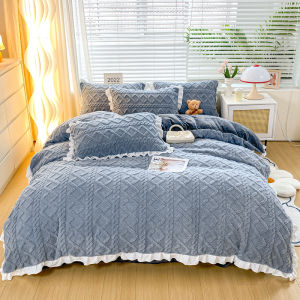 Taff nhung Duvet cover cho mùa đông ấm áp san hô mềm giường lông cừu với dây kéo đóng cửa tấm Nữ Hoàng/King size màu xám Tấm bọc giường 1PC