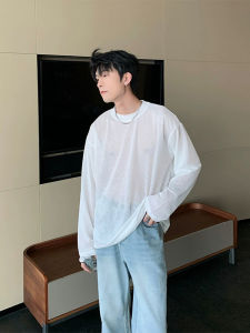 เสื้อยืดแขนยาวทรงหลวมสำหรับผู้ชายในช่วงฤดูร้อน เสื้อเชิ้ตแขนยาวแบบลำลอง ทรงหลวม น้ำหนักเบา ระบายอากาศได้ดี สวมใส่สบาย