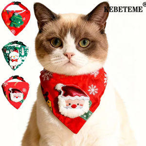 KEBETEME Cute Adjustable Christmas Dog Collar Dirt-resistant Christmas Decor Dog Bandanas Universal Soft Cat Collar Pet Scarf Decoration
