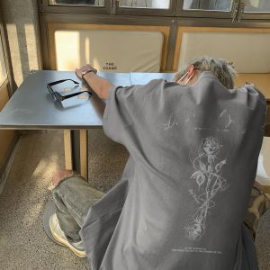 Rộng Rãi Áo Thun Ngắn Tay Nam Mùa Hè Phong Cách Mới Mỹ Retro Hoa Hồng Nặng Hoa Thời Trang Match Rộng Rãi Áo Sơ Mi Nửa Tay