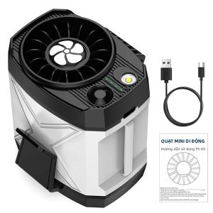 Quạt Làm Mát Turbo Có Thể Sạc Lại Di Động Có Đèn Quạt Kẹp Đai Cổ Cá Nhân 4 Tốc Độ Để Cắm Trại Đi Bộ Đường Dài Ngoài Trời