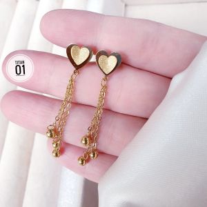 Anting Titanium Tusuk Love Juntai Panjang Cantik Mewah Anti Karat Perhiasan Wanita Xpid13122