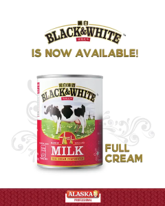 Hong Kong Black & White Full Cream Evaporated Milk - 410 g (LARGE SIZE) for Milk Tea Dessert and Coffee