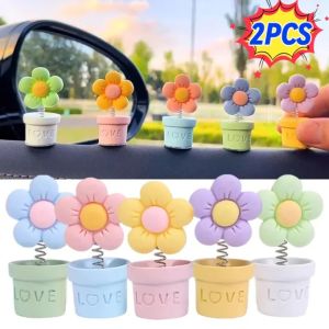 【Pphha】2Pcs Car Swinging Flower Ornament Center Console Fresh Sunflower Pot Decoration Cute Shaking Head Flower Auto Interior Accessories