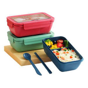 กล่องข้าว2ช่อง ฟรีตะเกียบกับช้อน กล่องข้าว กล่องอาหารกลางวัน Lunch box กล่องข้าวพกพา เก็บอาหาร กล่องใส่ข้าว กล่องใส่อาหาร กล่องข้าวเด็ก