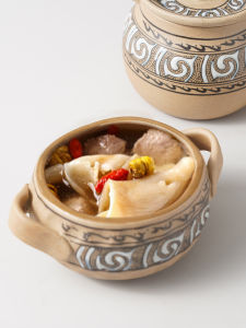 Ceramic Double Ear Casserole Dish with Lid Bowl Exotic Meat Stew Coffee Color Soup Bowl Utensils Chinese Style Dinnerware