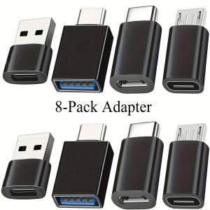Set of 8 USB 3.0 to USB-C Adapters – Type C Male/Female OTG Converter for Laptops Vehicles Phones And Pcs (Comes with Micro