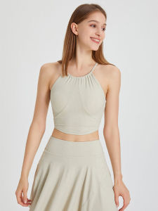 New Arrival Rib Sports Sling Intimates Womens Bra with Chest Pad Ruched Halterneck Beauty Back Fitness Yoga Vest