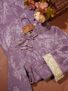 Elegant Floral Waist-Cut Cheongsam Young Girl High-End Daily Long Sleeve Mid-Length Midi Skirt Vintage Style Low Slit