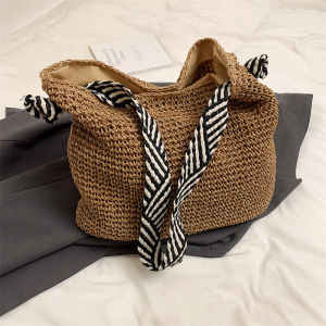 Straw Woven Straw Beach Bag Fashion Large Capacity Knot Shoulder Straps Single Shoulder Bag Tote Bag Travel