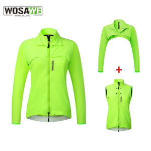 WOSAWE Women Windproof Waterproof Reflective Cycling Jacket MTB Bicycle Long Sleeve Windbreaker Sleeveless Vest Bike Coat