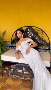 Mermaid wedding dress Franjipani Short sleeves wedding dress Sweetheart neckline wedding dress Nude wedding dressCathedral wedding dress