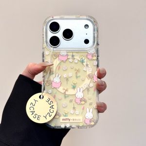 Miffy Rabbit Summer Cute Cartoon Phone Case Magnetic Stand Compatible with 15 14 pro Max 13 Mini Dual Layer Anti-Fall Protection for Women