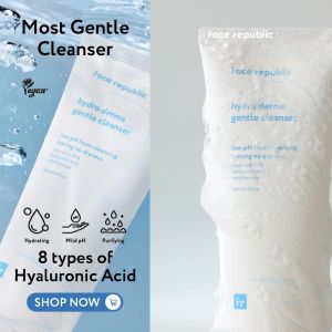 Face Republic Hydro Derma Gentle Cleanser 100mL [Dry Sensitive Skin Mild pH / 8 Types of HA] Vegan