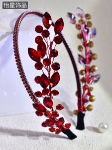 เครื่องประดับผมสไตล์จีนโบราณสีแดงหรูหรา เครื่องประดับผมสำหรับเจ้าสาว งานแต่งงาน งานเลี้ยงดื่ม งานแสดงภาพถ่าย เครื่องประดับผมแบบสวมหัว