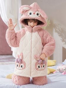 SHAPRA | Hooded Zippered Flannel Sleepwear Set for Girls Thick 3 Layers