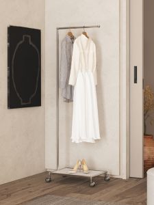 Movable Clothes Rack Bedroom Floor Coat Rack with Wheels Stainless Steel Cloth Rack Minimalist Ins Style Clothes Rack