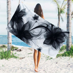 Black Ink Transparent Flower Quick Drying Microfiber Beach Towel Lightweight for Swimming Camping Yoga - Bath Towel