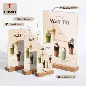 Wooden solid wood double-sided table card holder display board A4 acrylic restaurant display board