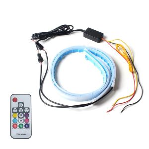 2pcs LED Car RGB Daytime Running Lights APP/Remote Control DRL Symphony Flowing Turn Signal Strip Headlight Waterproof 12V