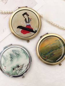 Portable Metal Folding Double-Sided round Compact Mirror for Women Retro Chinese Style Personal Makeup Mirror Stylish Mini Mirror