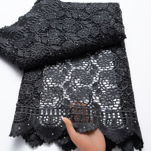 Black Nigerian Cord Guipure Lace Fabric 2026 High Quality 5 Yards Knitted African Water Soluble Lace Fabric for Dress Sewing