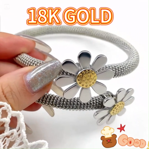 18k gold sunflower two-tone bracelet stainless steel Flower Charm Bracelet for Women birthday gift