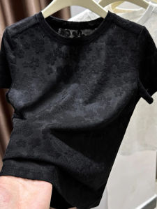 Elegant French Lace Short Sleeve Womens T-shirt Lightweight Summer Black Fashionable Shoulder Fit Loose Style Korean Version