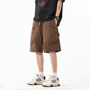 Mens Casual Ice Silk Workwear Shorts Summer Loose Straight Leg mid Waist Five-Quarter Length Breathable Comfortable Sporty